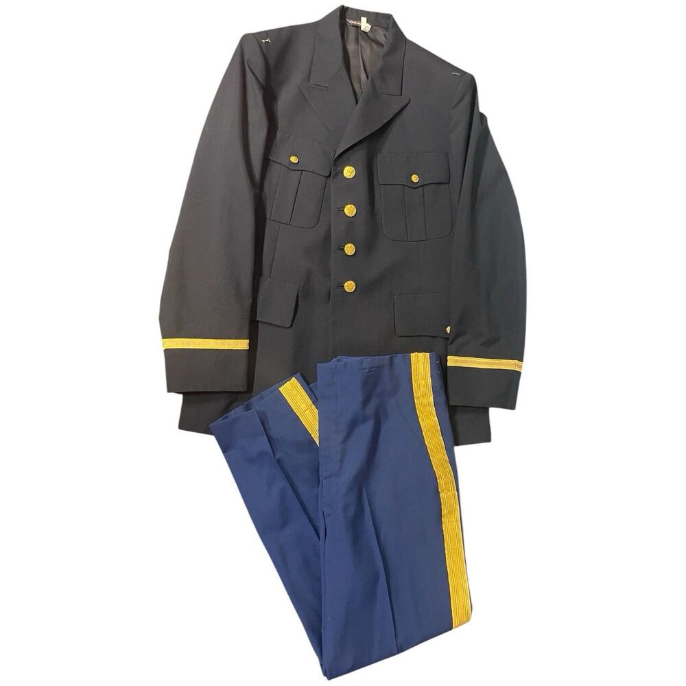 Vintage US Army Officer Dress Blue Uniform Coat Pants Gold Braid Military Set
